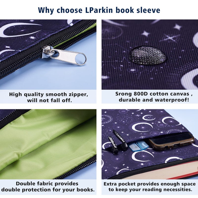 LParkin Book Sleeve Moon and Star Book Protector, Book Covers for Paperbacks, Washable Fabric, Book Sleeves with Zipper, Medium 11 Inch X 8.7 Inch - Image 4