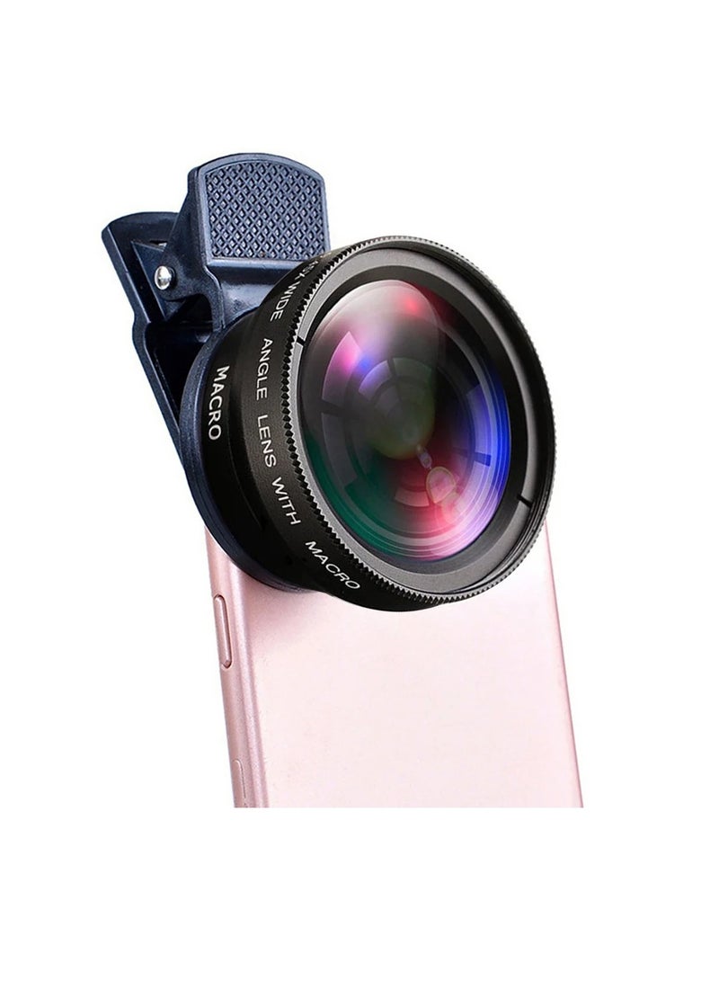 AROAQ Smartphone Camera Lens, 0.45x Super Wide Angle 2 In 1 Mobile Macro Phone Camera Lens, Portable And Convenient Clip On Professional Hd Camera Lens For Most Mobile Phones And Tablets, (1pc, Black) - Image 1