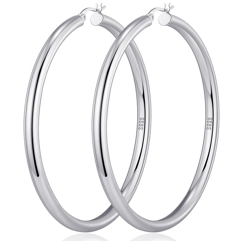 OOOPEL 4mm Thick Silver Chunky Earrings Hoops Earrings For Women Hollow Tube Hoops Earrings Thick Hoops Hypoallergenic Lightweight Silver Hoop Large Earrings 20/30/40/50/60MM - Image 1