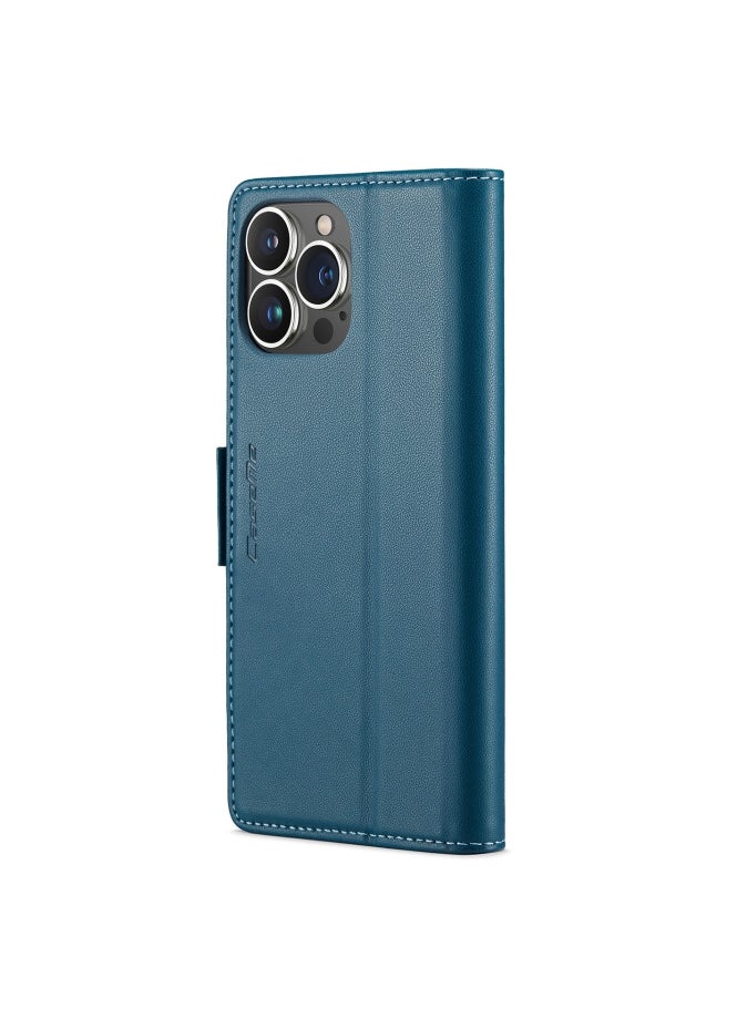 CaseMe - Flip Wallet Case For iPhone 13 Pro Max [RFID Blocking] PU Leather Wallet Flip Folio Case with Card Holder Kickstand Shockproof Phone Cover (Blue) - Image 1