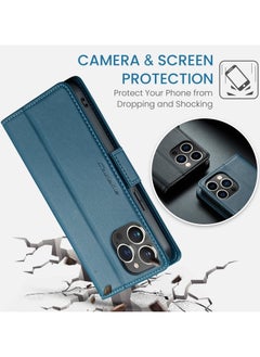 CaseMe Flip Wallet Case For iPhone 13 Pro Max [RFID Blocking] PU Leather Wallet Flip Folio Case with Card Holder Kickstand Shockproof Phone Cover (Blue)  - Image 3