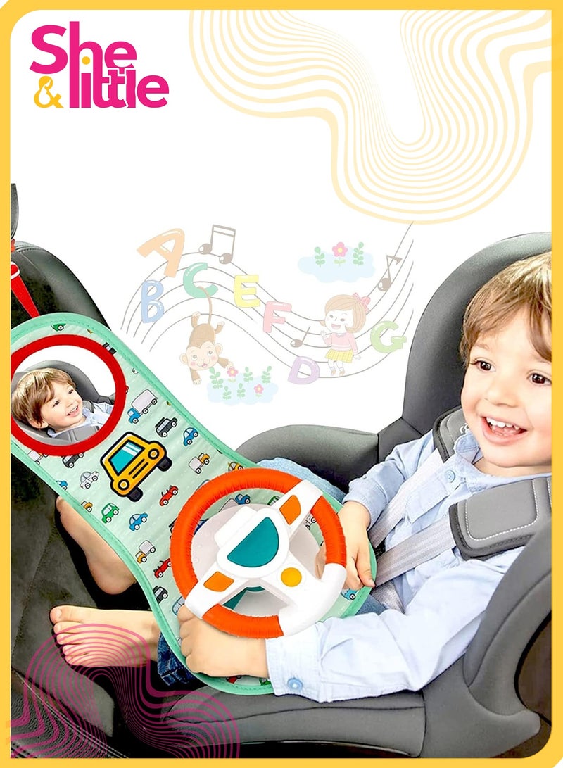 She&Little Baby Car Seat Toys with Steering Wheel and Mirror  Infant Driving Simulation Toy with Lights, Music and Sounds, Baby Entertainment Activity Center for kids - Image 1