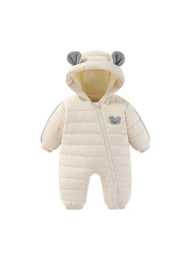 JiAmy Baby Winter Snowsuit Hooded Romper Windproof Boys Girls Cute Bear Zipper Jumpsuit Infant Newborn 6-9 Months White - Image 1