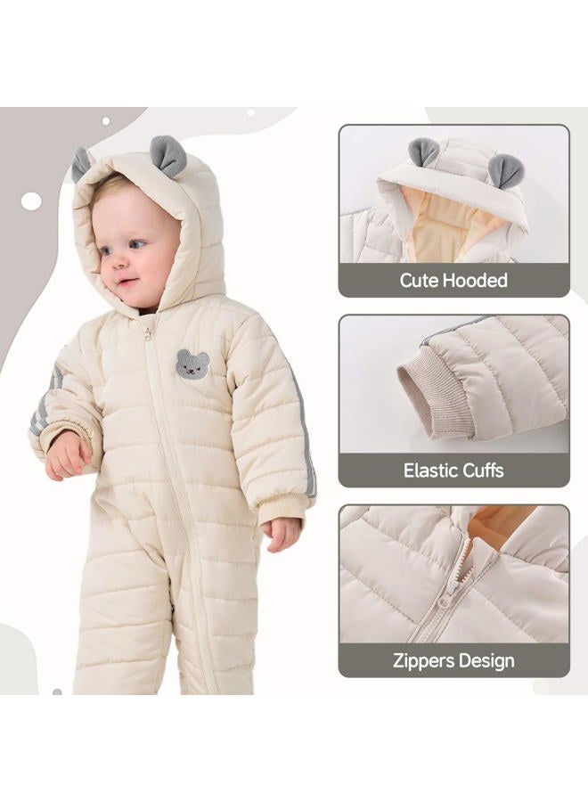 JiAmy Baby Winter Snowsuit Hooded Romper Windproof Boys Girls Cute Bear Zipper Jumpsuit Infant Newborn 6-9 Months White - Image 3