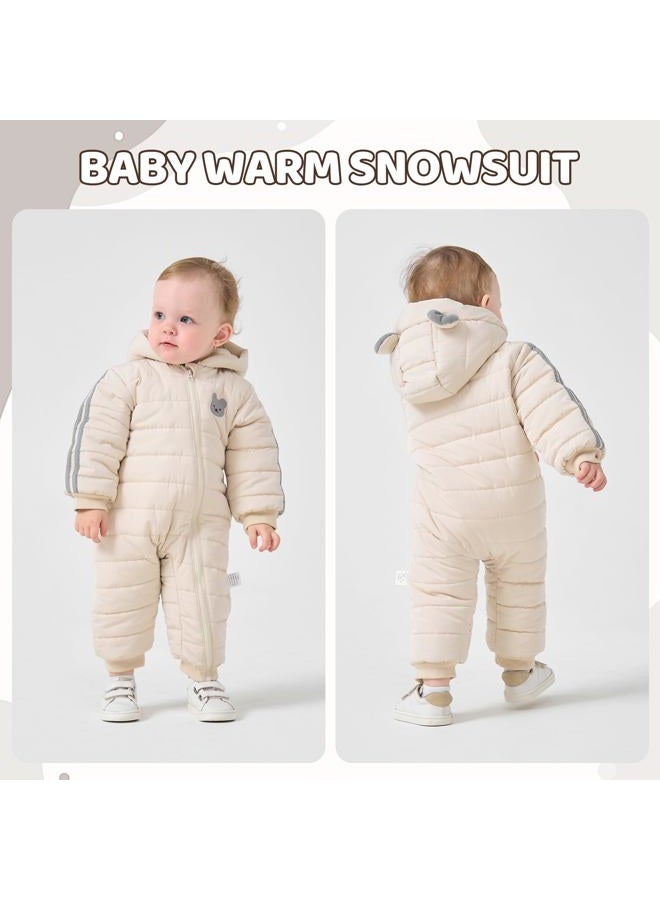 JiAmy Baby Winter Snowsuit Hooded Romper Windproof Boys Girls Cute Bear Zipper Jumpsuit Infant Newborn 6-9 Months White - Image 2
