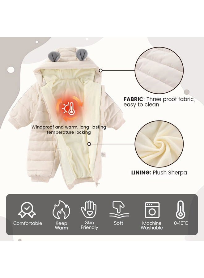 JiAmy Baby Winter Snowsuit Hooded Romper Windproof Boys Girls Cute Bear Zipper Jumpsuit Infant Newborn 6-9 Months White - Image 4