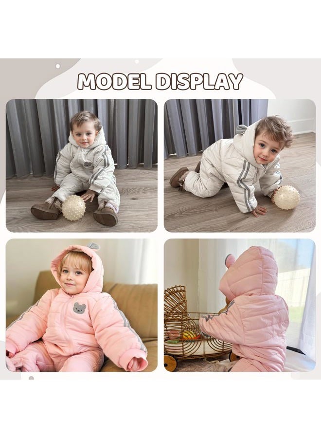 JiAmy Baby Winter Snowsuit Hooded Romper Windproof Boys Girls Cute Bear Zipper Jumpsuit Infant Newborn 6-9 Months White - Image 5