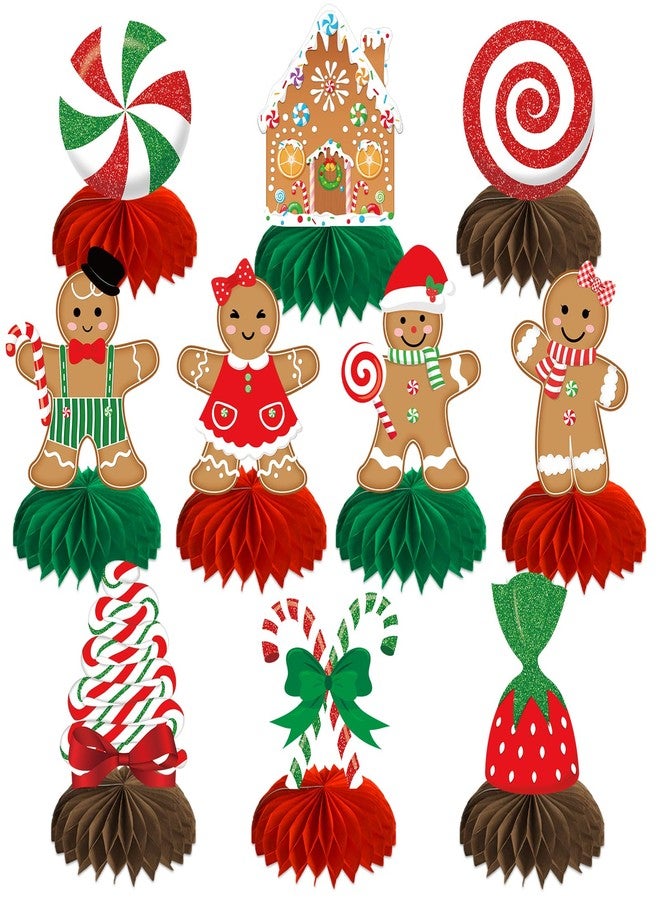 kockuu Gingerbread Christmas Party Table Decorations Centerpieces,10pcs Paper Gingerbread Man House Lollipops Candy Canes Honeycombs for Xmas Winter Holiday Birthday Party Decor Supplies - Image 1