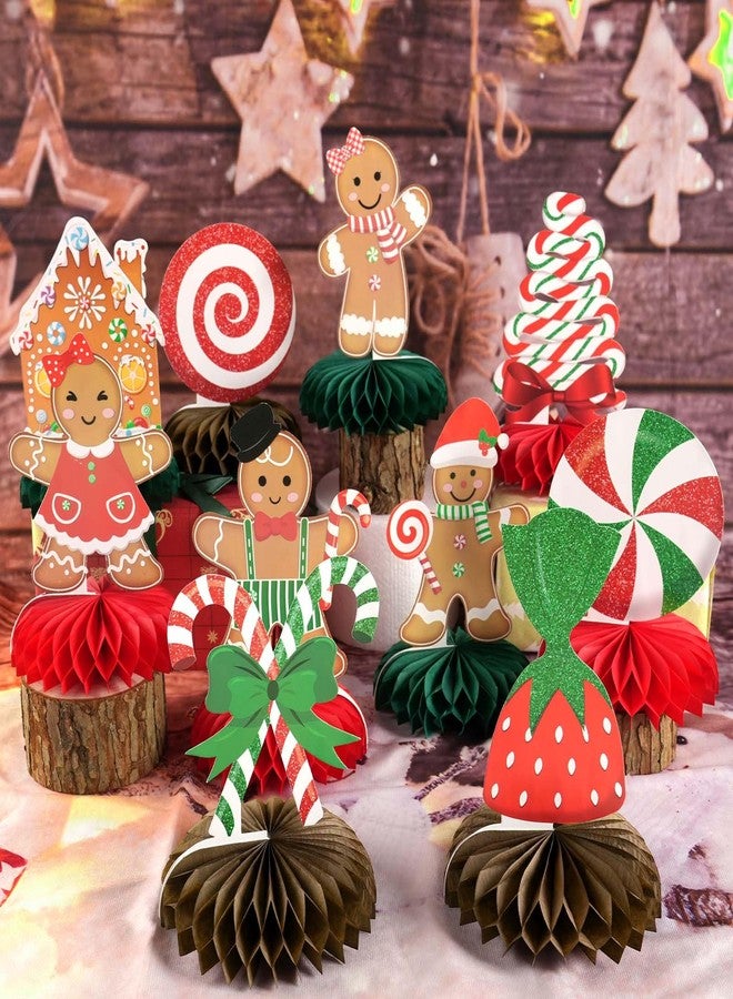 kockuu Gingerbread Christmas Party Table Decorations Centerpieces,10pcs Paper Gingerbread Man House Lollipops Candy Canes Honeycombs for Xmas Winter Holiday Birthday Party Decor Supplies - Image 2