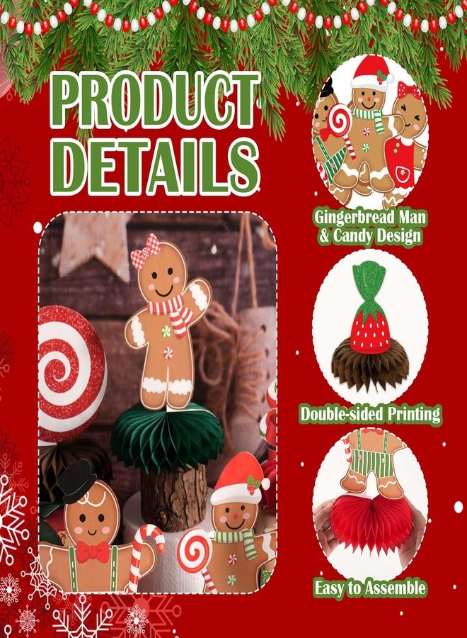 kockuu Gingerbread Christmas Party Table Decorations Centerpieces,10pcs Paper Gingerbread Man House Lollipops Candy Canes Honeycombs for Xmas Winter Holiday Birthday Party Decor Supplies - Image 3
