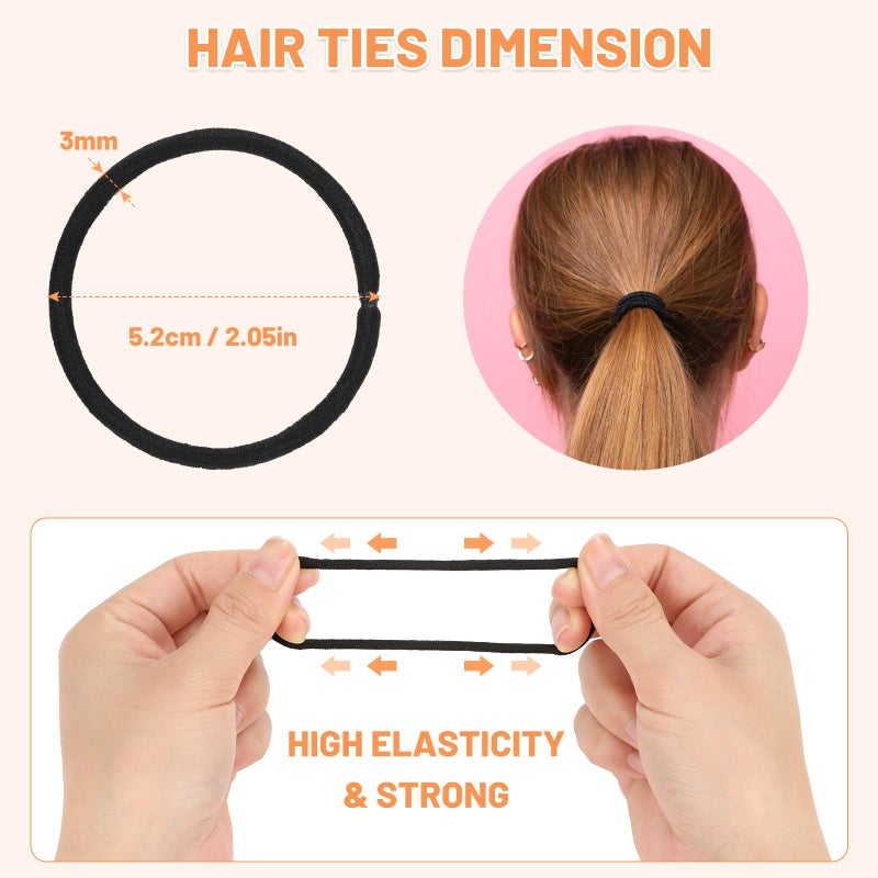 Anezus 200 Pcs Hair Ties for Women Girls Hair Elastics Hair Bands Ponytail Holders Hair Rubber Bands for Thick Straight Curly Hair (Black) - Image 2