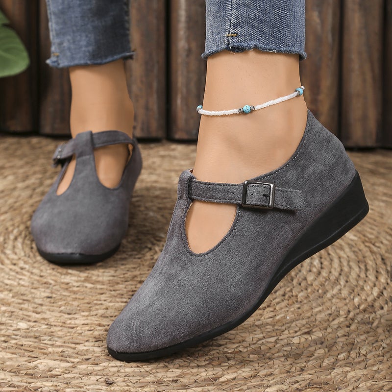 Women'S Large Size Single Shoes Autumn Style Pointed Shallow Buckle Wedge Mules - Image 3