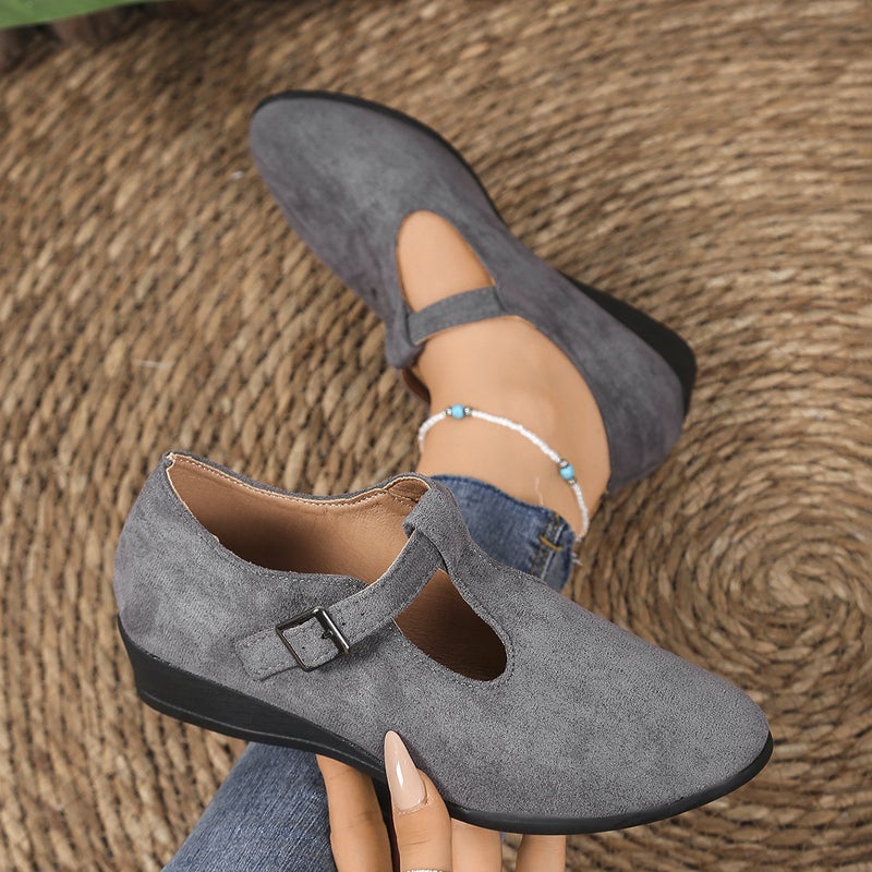 Women'S Large Size Single Shoes Autumn Style Pointed Shallow Buckle Wedge Mules - Image 1
