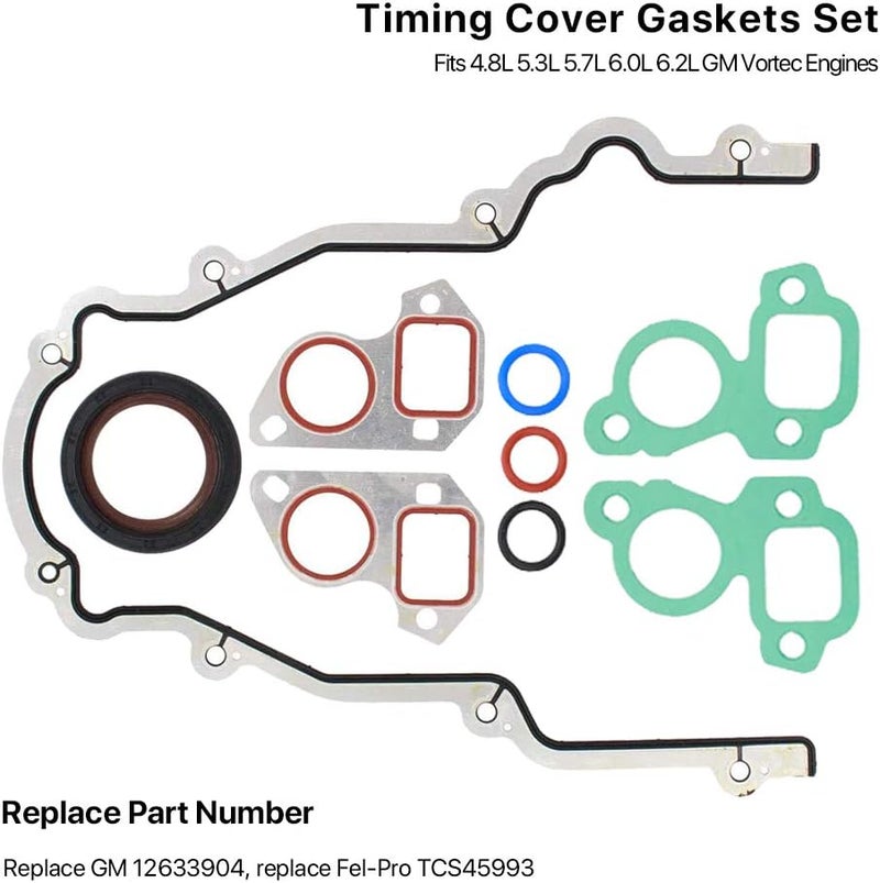 MNJWS Timing Cover Gasket Set - Compatible with 4.8L 5.3L 5.7L 6.0L 6.2L Chevy Silverado, Suburban, Tahoe, GMC Sierra, Yukon, Savana, Cadillac Escalade - Replace 12633904 TCS45993 - Image 3