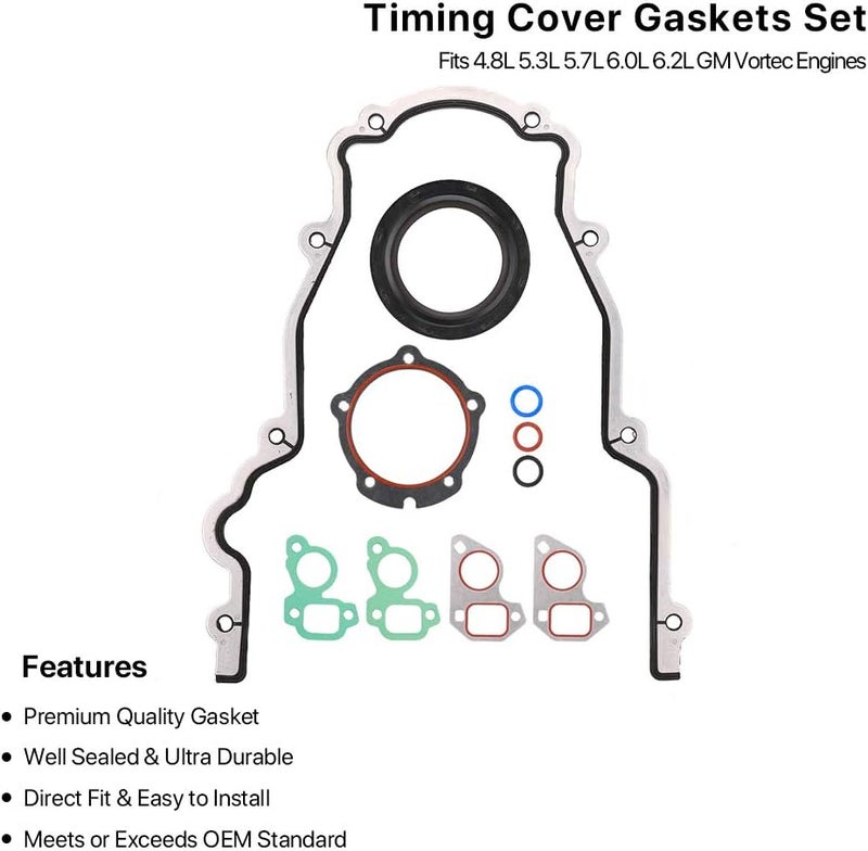 MNJWS Timing Cover Gasket Set - Compatible with 4.8L 5.3L 5.7L 6.0L 6.2L Chevy Silverado, Suburban, Tahoe, GMC Sierra, Yukon, Savana, Cadillac Escalade - Replace 12633904 TCS45993 - Image 4