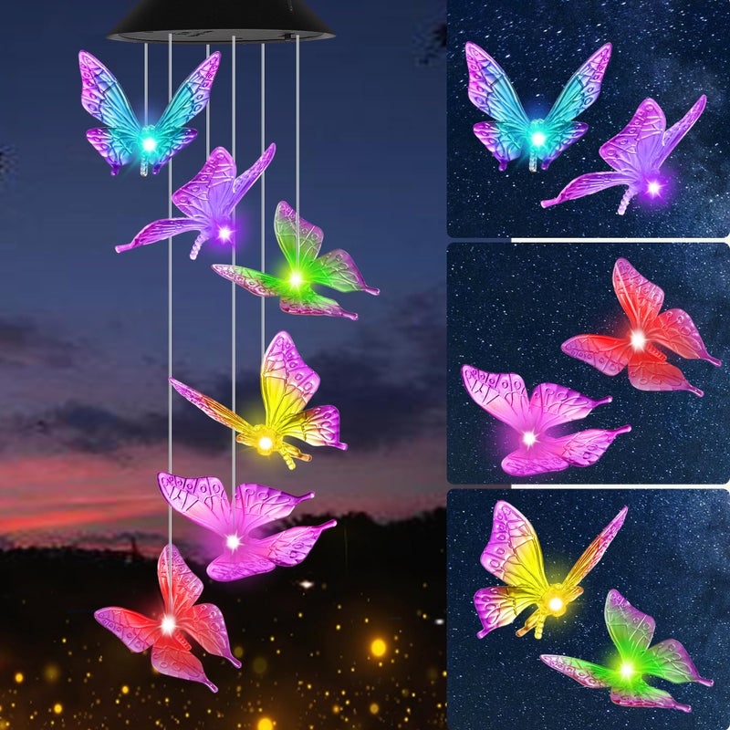 HiSolar Purple Butterfly Solar Wind Chimes Outdoor Color Changing Solar Lights Garden Decor Best Gifts for Mom Decorations Mobile Windchimes Unique Chiristmas Gifts - Image 2