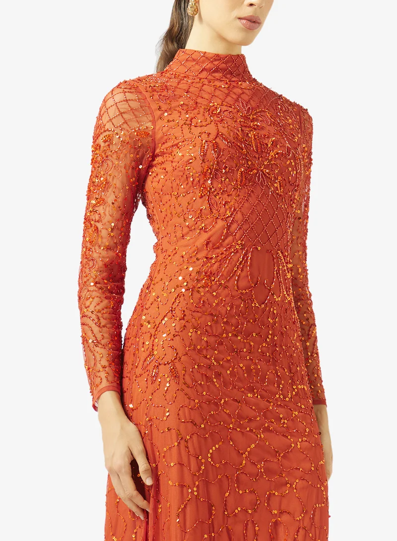 Amelia Rose  high neck mesh detailed maxi dress for Women | Best Price UAE