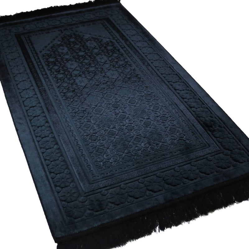 Modefa Modefa Velvet Prayer Rug  Soft Plush Turkish Janamaz Sajada Carpet for Men and Women  Plain Solid Prayer Mat Ramadan Eid Gift  with Prayer Beads  Luxury Floral Stamp Black 