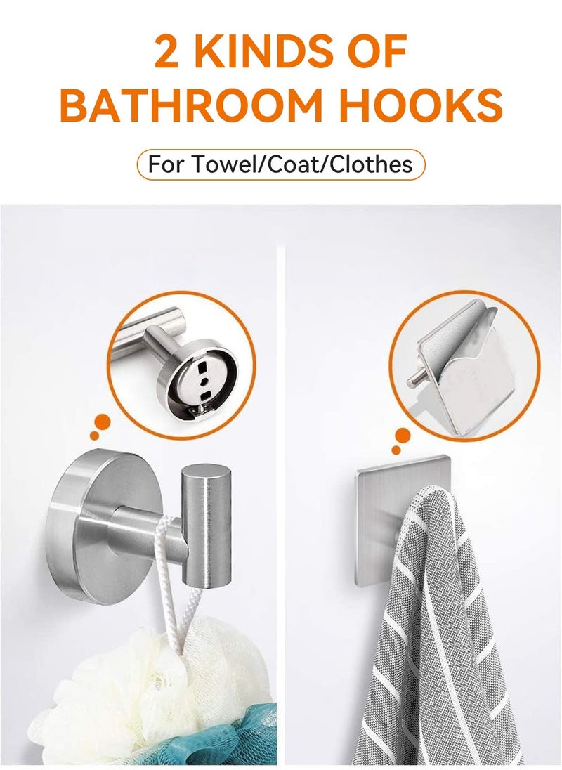 LEOKOR 5PCS Bathroom Hardware Set, Stainless Steel Bathroom Accessories Towel Holders Kit, Mounted with 16" Towel Bar, 6.2" Toilet Paper Holder, Robe Towel Hook and 2 Self-adhesive Hooks (Silver)  - Image 5