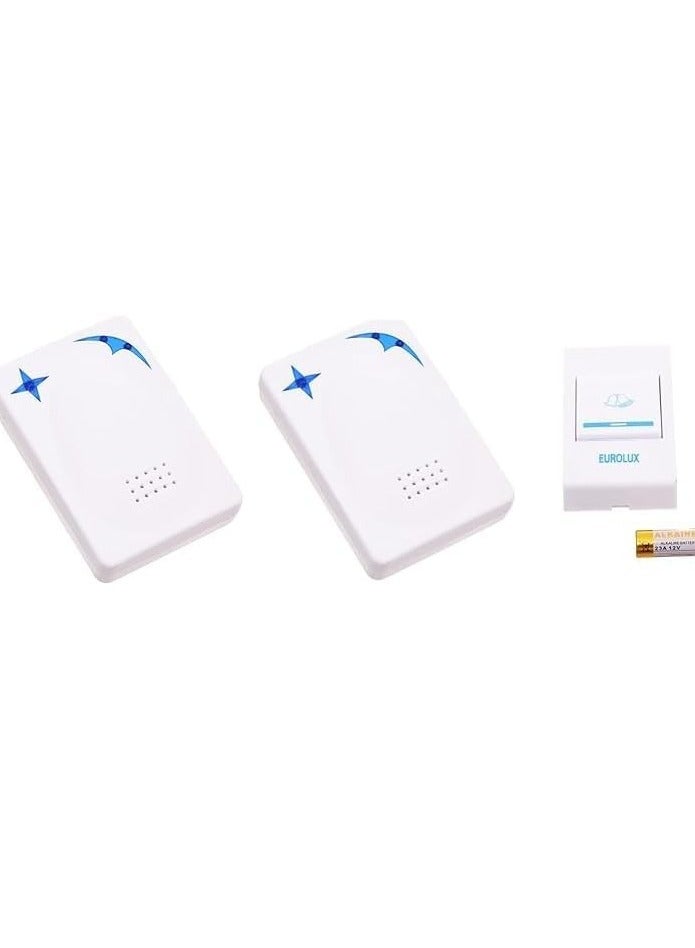 جرس باب بلاستيك بنغمات متعددة ومفتاح تحكم للمكاتب والمنزل 220 فولت - ابيض وازرق 2 مخرج صوت