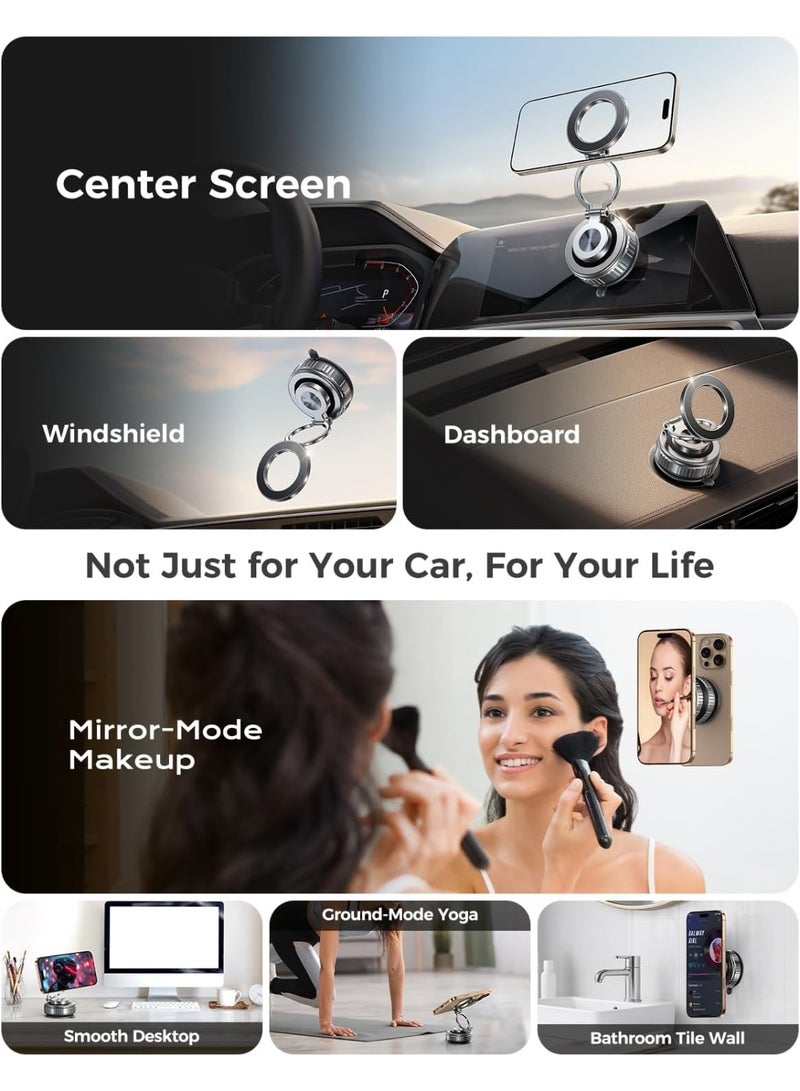 Aethar Metal 360° Adjustable Vacuum Suction Cup Phone Holder, Car Magnetic Phone Holder, Mirro Gym Bathtub Shower Suction Powerful, Foldable Portable iPhone Holder Magsafe Car Mount. - Image 4
