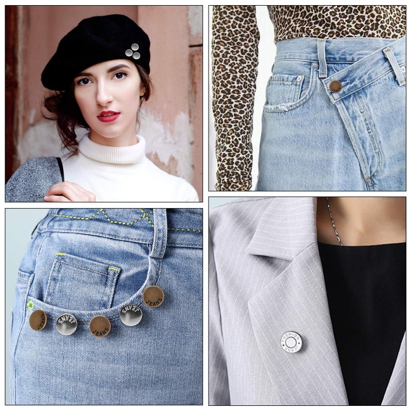 TOOVREN Upgraded 8 Sets Button Pins for Jeans Pants, No Sew Perfect Fit Jean Button Tightener Replacement Adjustable Reusable Metal Clips Snap Tack, Instant Reduce Too Big Pants Waist - Image 4