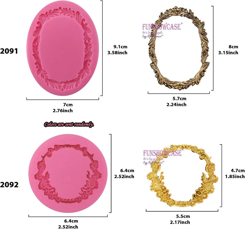 FUNSHOWCASE Round and Oval Floral Acanthus Picture Frame Fondant Silicone Mold for Sugarcraft, Resin Epoxy, Polymer Clay Crafting Projects 2-Count - Image 2