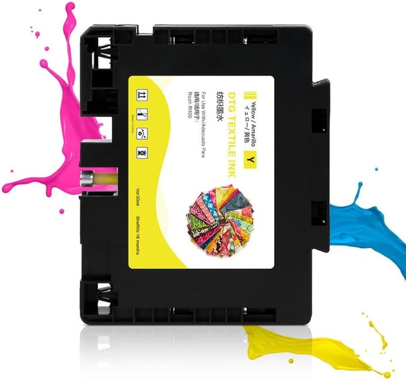 RI100 Compatible DTG Ink Cartridge Yellow One Time Use Chip For RI 100 Printer - Image 2