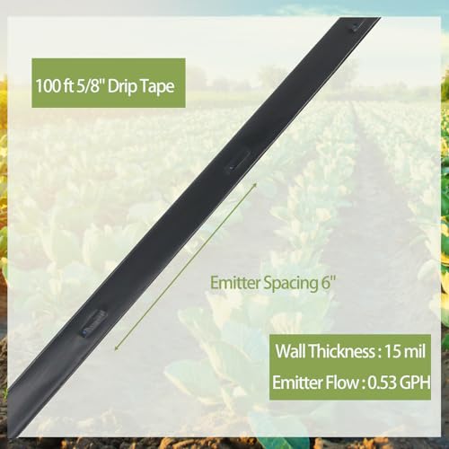 Bandelt 100 ft 5/8" Drip Tape Emitter Spacing 6" Automatic Irrigation Equipment for Garden and Patio - 15 mil Wall Thickness, 0.53 GPH Flow Rate - Image 3