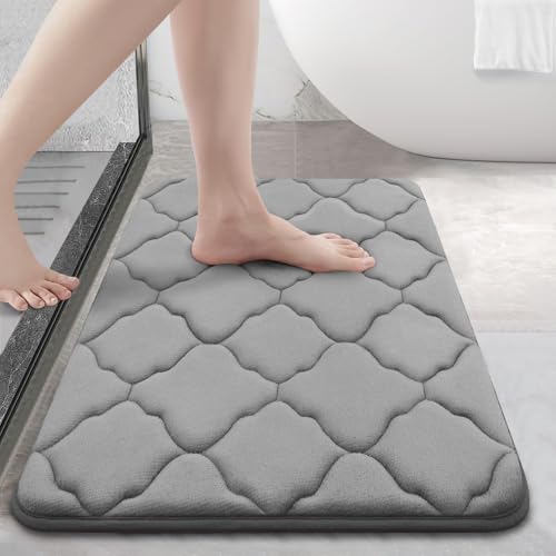 OLANLY Memory Foam Bath Mat Rug 24x16, Ultra Soft and Absorbent Bathroom Rugs, Non-Slip, Comfortable, Machine Washable Bath Carpet for Bathroom Floor, Tub, Shower and Home Decor Accessories, Grey - Image 1