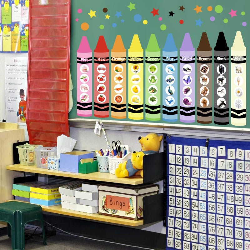 HATARU Color Wall Decals Kids Nursery Wall Stickers Color Educationnal Wall Decals Peel and Stick Classroom Wall Sticker Colorful Bulletin Board Decor Vinyl Decals Crayons Decals for Baby Room Playroom Decor  - Image 5