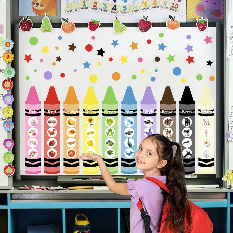 HATARU Color Wall Decals Kids Nursery Wall Stickers Color Educationnal Wall Decals Peel and Stick Classroom Wall Sticker Colorful Bulletin Board Decor Vinyl Decals Crayons Decals for Baby Room Playroom Decor  - Image 1