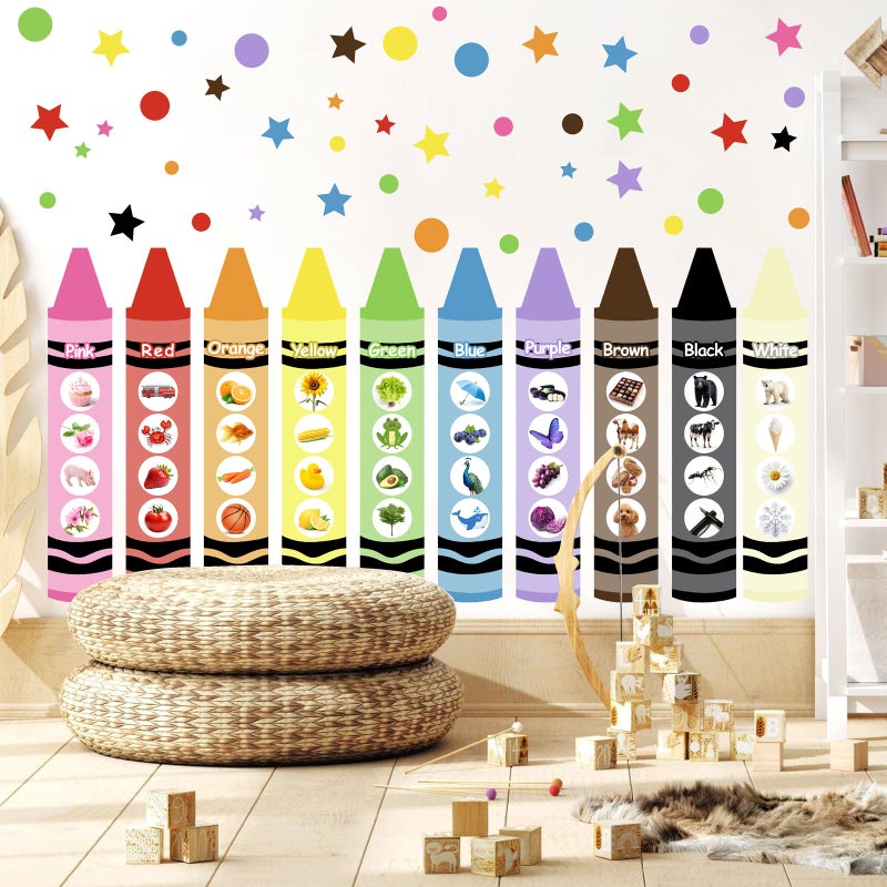 HATARU Color Wall Decals Kids Nursery Wall Stickers Color Educationnal Wall Decals Peel and Stick Classroom Wall Sticker Colorful Bulletin Board Decor Vinyl Decals Crayons Decals for Baby Room Playroom Decor  - Image 2