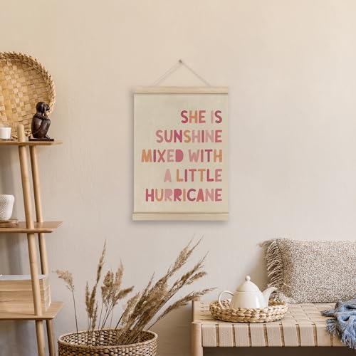 HRQKO She is Sunshine Poster Hanger Frame Pink Girls Room Wall Decor Sunshine Nursery Posters Wall Art with Wooden Frames Inspirational Hanging Banner Decor for Girls Room Bedroom 12x16 Inch - Image 3