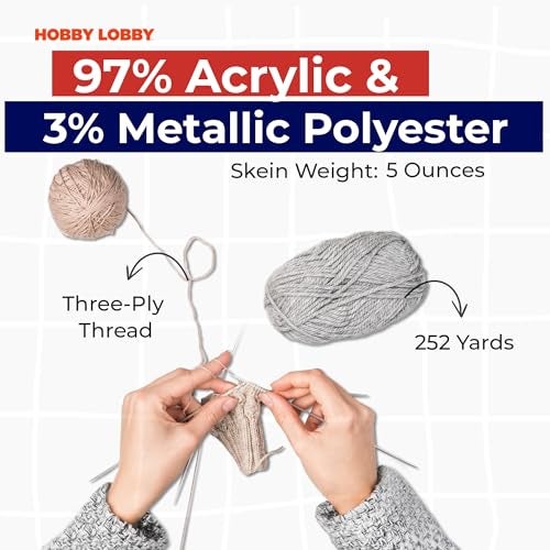 Hobby Lobby I Love This Medium Yarn for Crocheting & Knitting Soft Yarn Skein 252 Yards of 97% Acrylic & 3% Metallic Polyester DiY Handcrafting Accessories - Image 3