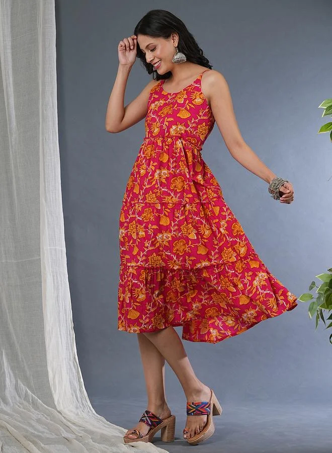 globus Globus Women Floral Print Strappy Tiered Midi Dress