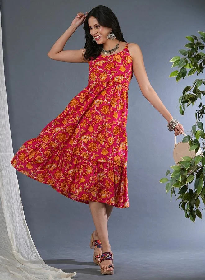 globus Globus Women Floral Print Strappy Tiered Midi Dress