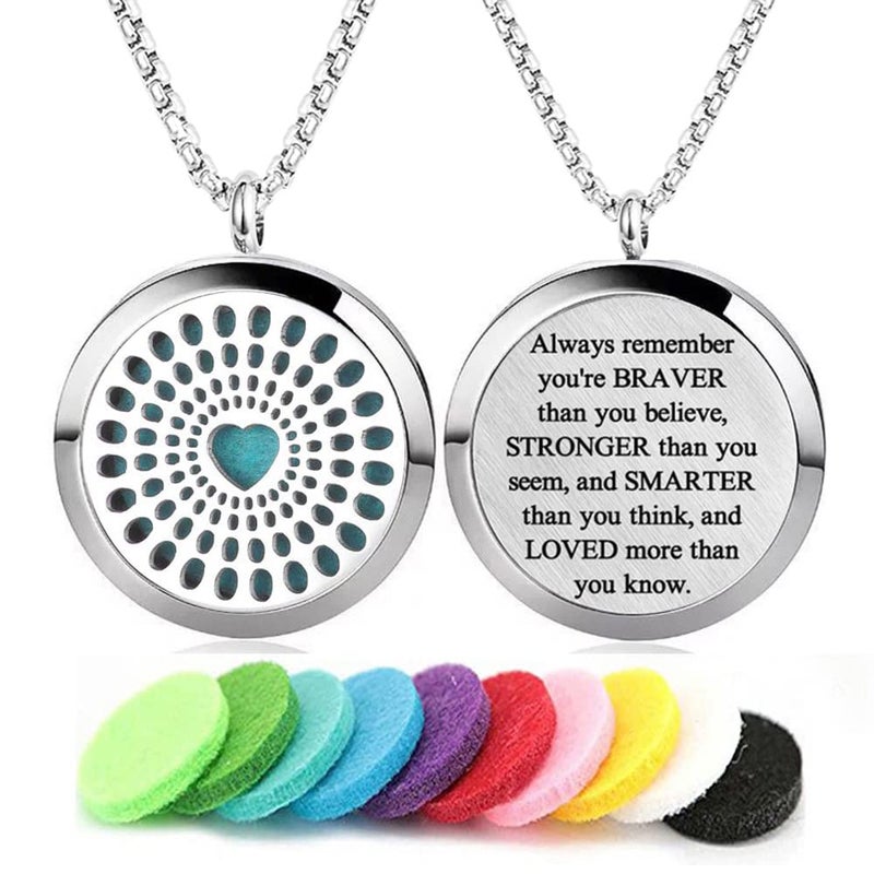 GFONDINGD Aromatherapy Essential Oil Diffuser Necklace Stainless Steel lnspirational Locket Pendant（Heart） - Image 1