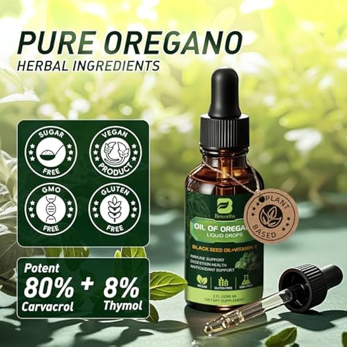 B BEWORTHS B BEWOTHS 2PACK Oregano Oil Drops, Oil of Oregano with Black Seed Oil, Vitamin E, Carvacrol Oregano Liquid Herbal Blend for Immune, Antioxidant, Digestive Gut Cleanser, Kidney Health Support - 4 Fl Oz - Image 5