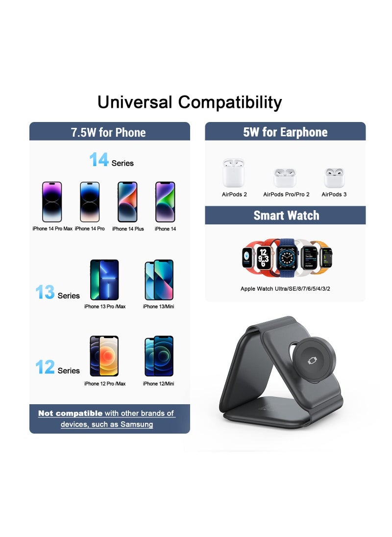 XVersion 3-in-1 Foldable Wireless Charging Pad | Magnetic Fast Charger for iPhone, Galaxy, Earbuds & Smartwatch – Black  - Image 4