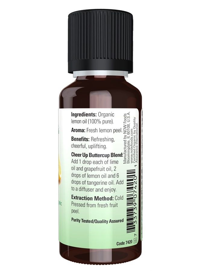 now Essential Oils, Organic Lemon Oil, Cheerful Aromatherapy Scent, Cold Pressed, 100% Pure, Vegan, Child Resistant Cap, 1-Ounce  - Image 2