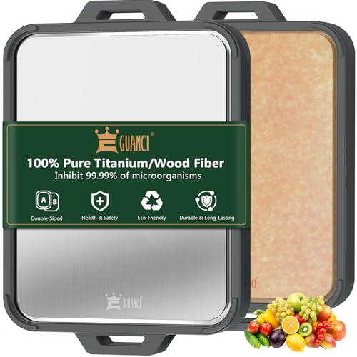 GUANCI Titanium Cutting Board for Kitchen Double Sided Pure Titanium and Wood Fiber Cutting Board with Juice Groove Food Grade Material for Chopping MeatVegetablesFruit Dishwasher Safe 1611 - Image 1