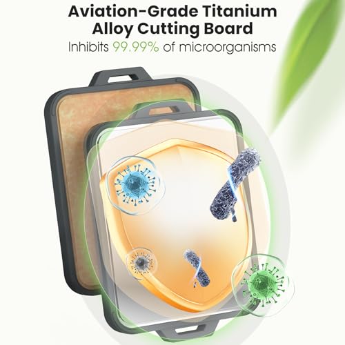 GUANCI Titanium Cutting Board for Kitchen Double Sided Pure Titanium and Wood Fiber Cutting Board with Juice Groove Food Grade Material for Chopping MeatVegetablesFruit Dishwasher Safe 1611 - Image 3