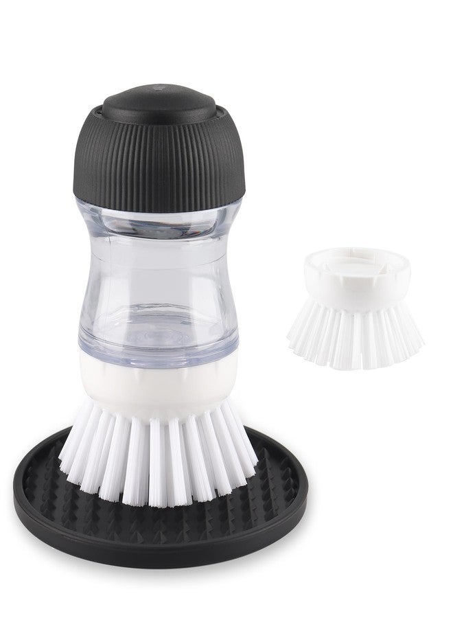 OYV Soap Dispensing Palm Brush, Dish Brush Set with Silicone Drip Tray and One Refill, Kitchen Dish Scrub Brush for Cleaning Pots, Pans, Sinks - Image 1