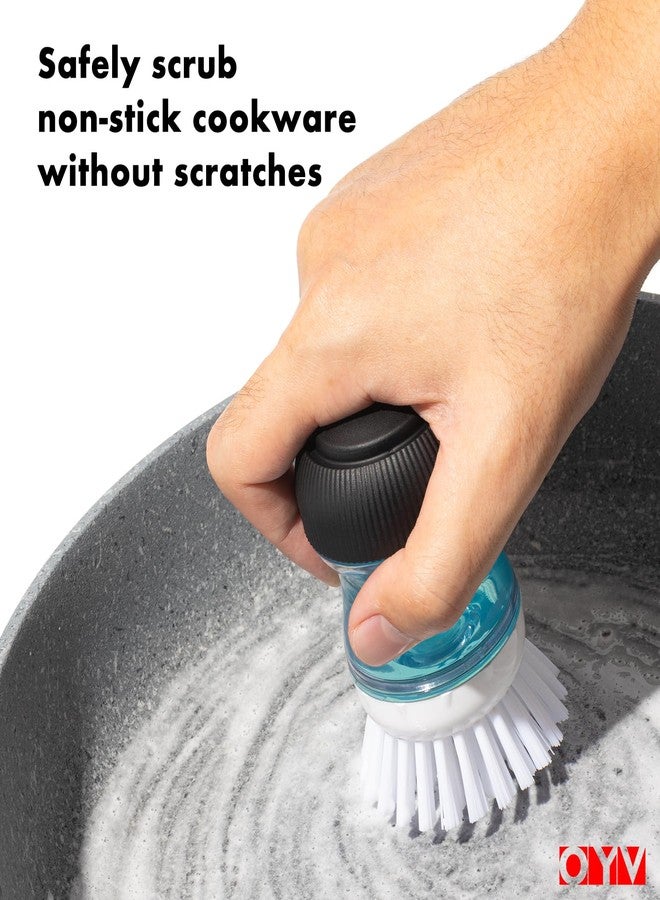 OYV Soap Dispensing Palm Brush, Dish Brush Set with Silicone Drip Tray and One Refill, Kitchen Dish Scrub Brush for Cleaning Pots, Pans, Sinks - Image 3