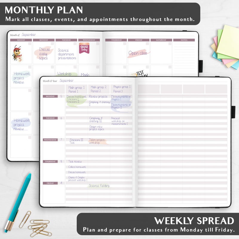 Legend Planner Legend Teacher Planner â€“ Undated Lesson Plan Book for Teachers with Weekly & Monthly Calendars - Classroom Organization & School Year Planner â€“ 8.5â€x11.5â€ Hardcover (Black Debossed) - Image 3