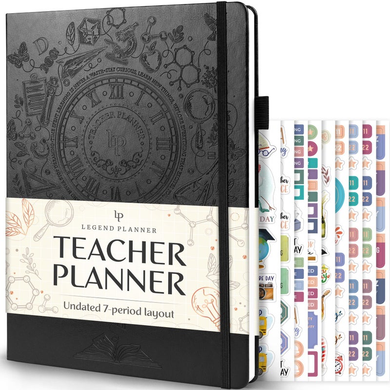 Legend Planner Legend Teacher Planner â€“ Undated Lesson Plan Book for Teachers with Weekly & Monthly Calendars - Classroom Organization & School Year Planner â€“ 8.5â€x11.5â€ Hardcover (Black Debossed) - Image 1