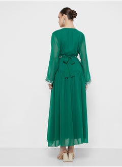 hayas closet Embroidered V-Neck Flared Sleeve Dress  - Image 2
