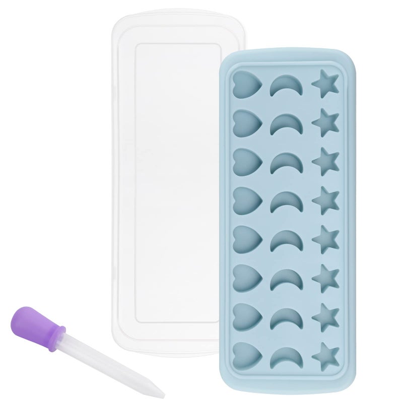 BTYMS Moon Stars and Heart Ice Cube Tray Silicone Molds with Liquid Dropperï¼ŒEasy Release Ice Trays with Lid, 24 Cavity Heart Mold for Ice Cubes, Gelatine, Chocolate, Baking and Candy - Image 1