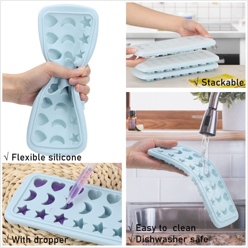 BTYMS Moon Stars and Heart Ice Cube Tray Silicone Molds with Liquid Dropperï¼ŒEasy Release Ice Trays with Lid, 24 Cavity Heart Mold for Ice Cubes, Gelatine, Chocolate, Baking and Candy - Image 5